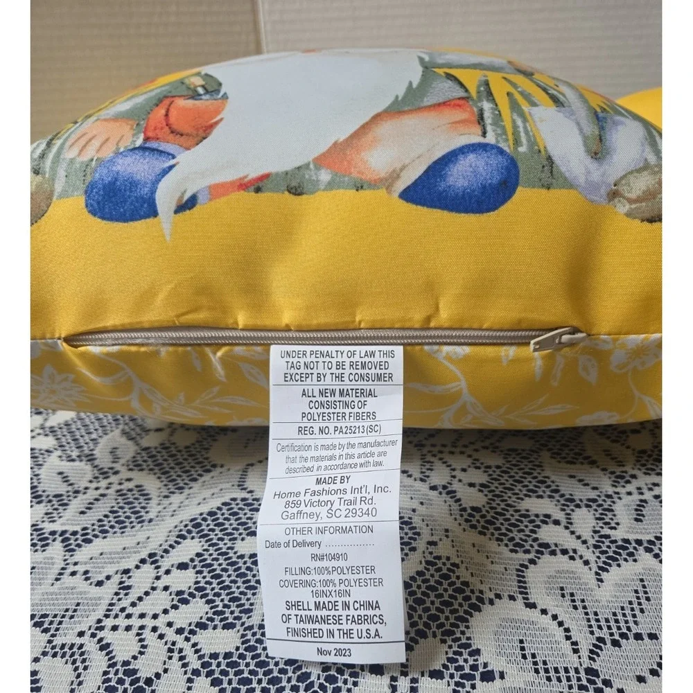 2 Throw Pillows Yellow Gnome Theme Indoor/Outdoor 16